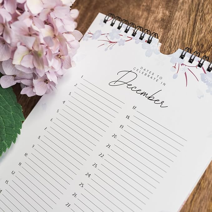 Perpetual Floral Wall Calendar for Birthdays and Anniversaries -12 Months - Dates to Remember Book - Journal for Important & Special Days - Wall Hanging Date Organizer 6 x 9 inches