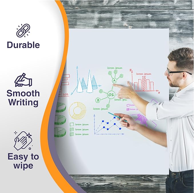 Large Magnetic Whiteboard for Wall - Adhesive Backing 72" x 48" Dry Erase Board White Board Sheet for Conference Room Office Home Include Starter Kit