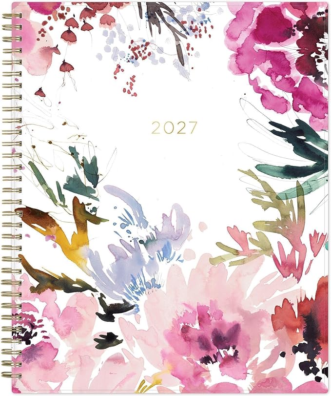 Blue Sky Kelly Ventura 2027 Weekly and Monthly Planner Calendar, January 2027 - December 2027, 8.5" x 11", Flexible Cover, Laminated Tabs, Durable Twin Wire Binding, Storage Pocket, Includes Sticker Sheet, Magenta Blooms