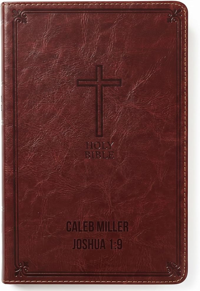 Printualist Personalized KJV Deluxe Holy Bible with Name Engraved, Red Letter King James Version, Faux Leather Auburn Cover, Custom Gift Bible for Christian Celebrations