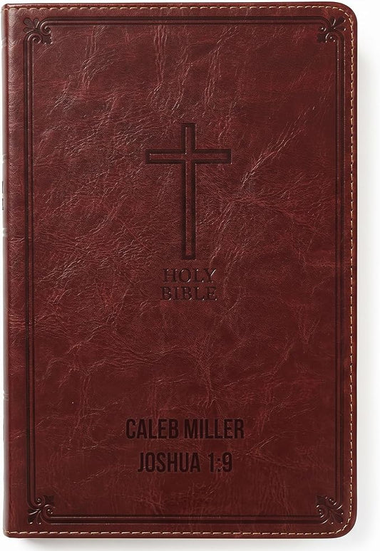Printualist Personalized KJV Deluxe Holy Bible with Name Engraved, Red Letter King James Version, Faux Leather Auburn Cover, Custom Gift Bible for Christian Celebrations