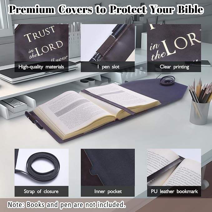 LParkin Luxurious PU Leather Bible Cover for Men and Women - Versatile Bible Case with Adjustable Strap, Ideal Christian Gifts, Trust in the Lord with All Your Heart - Medium