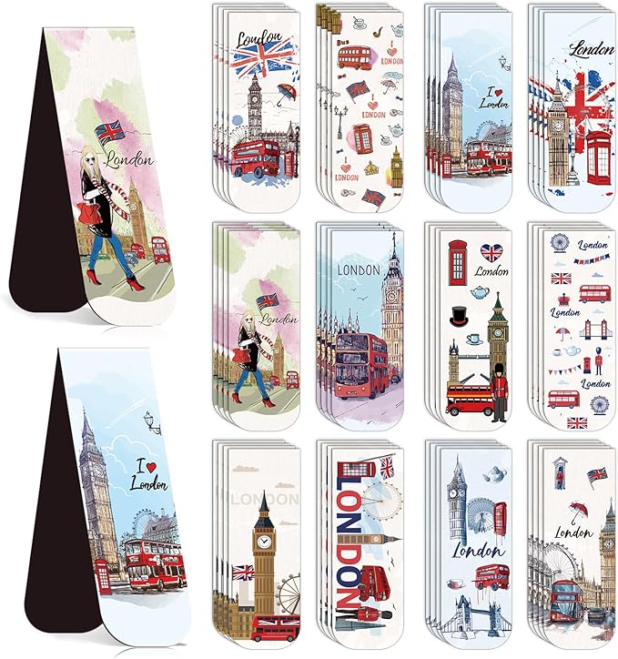 Wxiben London Magnetic Bookmark Gifts - 48PCS British Magnetic Bookmarks UK England Travel Book Marks Magnets Page Marker Clip for Women Travel Students Teacher Reading London Lover Souvenirs Gift