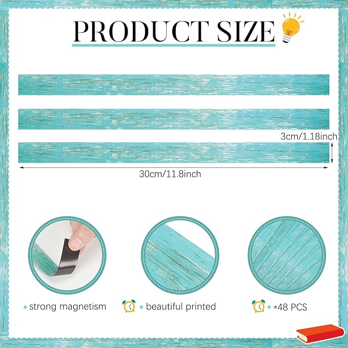 Cholemy 48 Pcs Magnetic Border for Classroom Whiteboard Retro Magnetic Strips Magnetic Bulletin Board Border Trim Classroom Decor for Office Chalkboard Back to School Decor (Light Blue,Farmhouse)