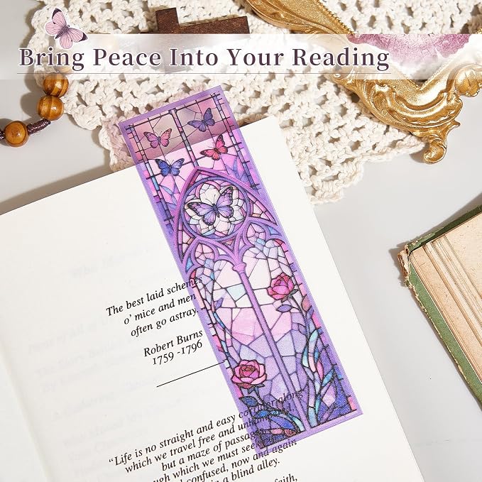 4PCS Fantasy Art Bookmarks, 5" × 1.5" PVC Stained Glass Art Book Marker, Romantasy Inspired Bookish Gifts for Book Lovers