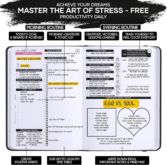 Self Care Journal - 5 Minute Mental Health & Manifestation Journal | 90-Day Undated Daily Planner for Positivity, Affirmations & Gratitude | Guided Mindfulness, Reflection | Vision Board + Stickers