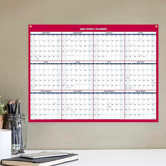 AT-A-GLANCE 2026 Erasable Calendar, Dry Erase Wall Planner, 12" x 16", Small, Vertical-Horizontal, Reversible, Compact (PM330B2826)