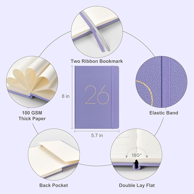 And Per Se 2026 Planner, 15 Months Hardcover Daily, Weekly & Monthly Planner, A5 size, 100GSM Thick Paper, Back Pocket, 5.7" x 8"(Lavender)