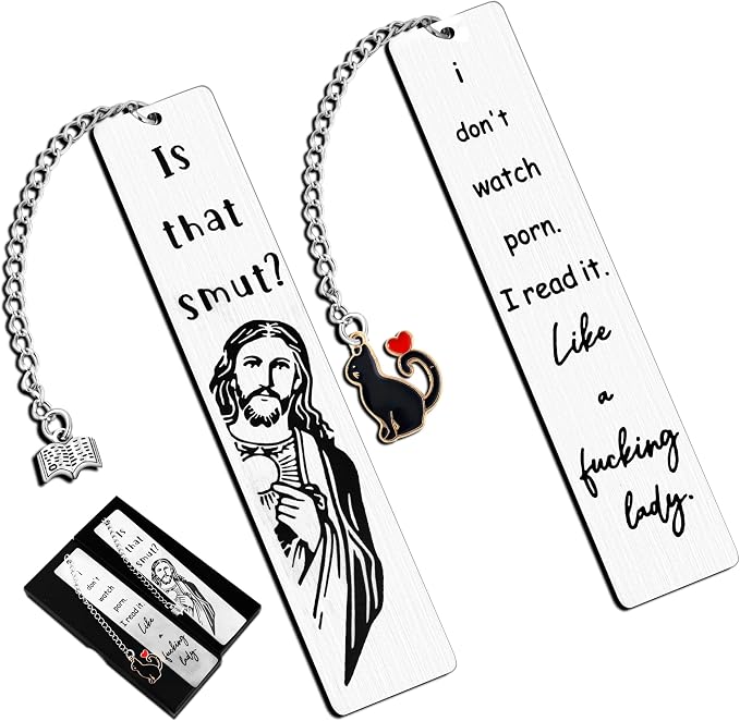 2Pcs Funny Smutty Jesus Bookmark Gifts for Men & Women - Metal Book Mark, Stainless Steel, Unique Friend & Coworker Gifts