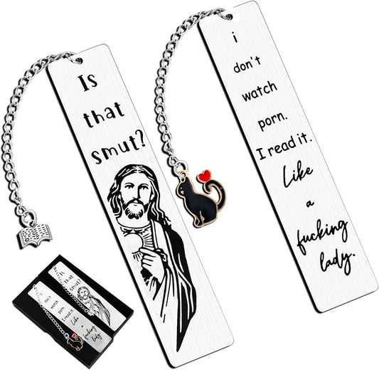 2Pcs Funny Smutty Jesus Bookmark Gifts for Men & Women - Metal Book Mark, Stainless Steel, Unique Friend & Coworker Gifts