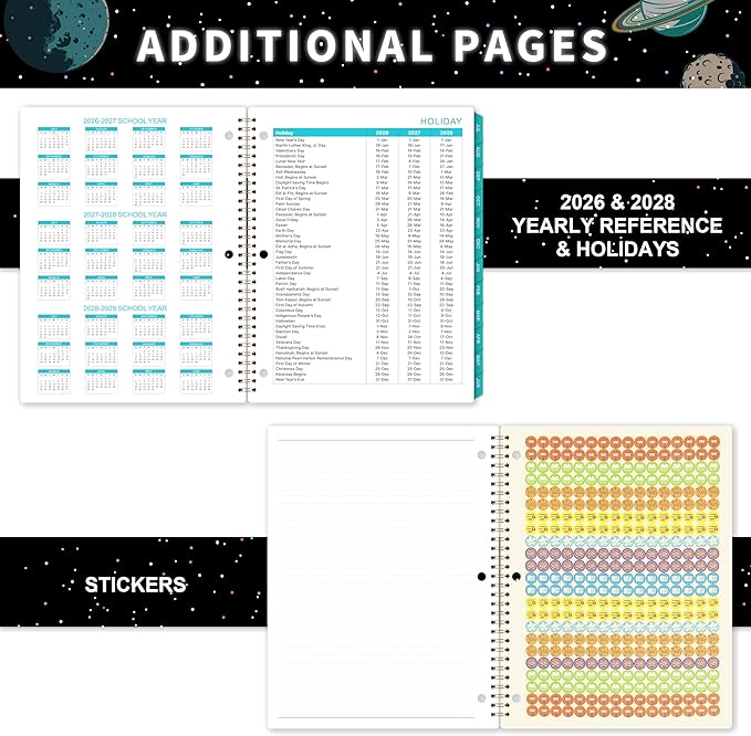 Student Planner 2026-2027 - Academic Planner 2026-2027 with Stickers, July 2026- June 2027, 9" X 11", Planner Weekly and Monthly, 3-Hole Punched Academic Calendar
