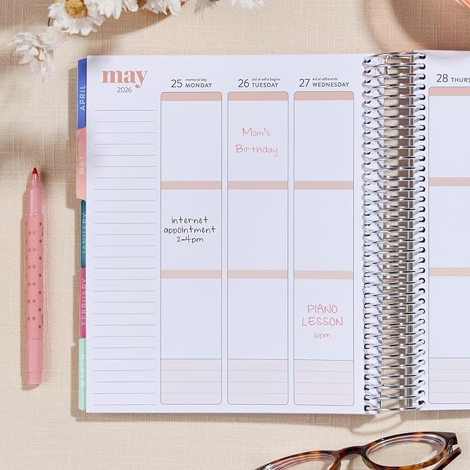 Erin Condren 12-Month Spiral Life Planner (Jul 2025 - Jun 2026), 7”x9” Weekly and Monthly Planner Calendar, 80 Lb. Text Weight Paper, Wildflowers Covers, Hexagon Theme, Vertical Layout, Platinum Coil