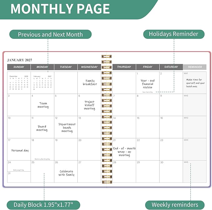 Monthly Planner 2026-2027, 2 Years Persona Organizer Calendar Notebook from Jan 2026 - Dec 2027 with Habit Tracker, Goals,To -Do List, Summary & Review Spiral ，Bindding 7" x 9.5"