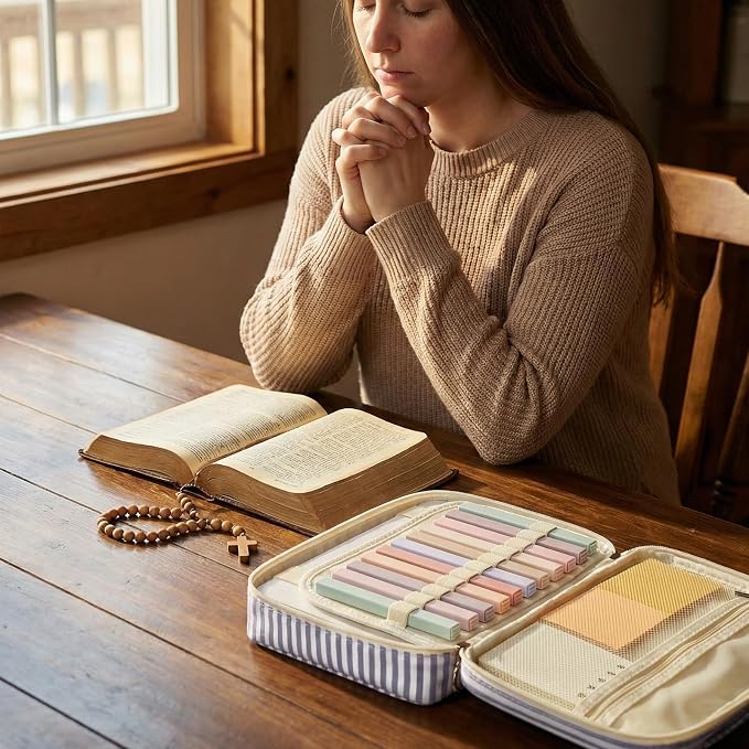 Dansydaisy Bible Cover Case for Women Large Chenille Letter Stripe Church Bible Bag with Shoulder Strap for Women(Dusty Blue)