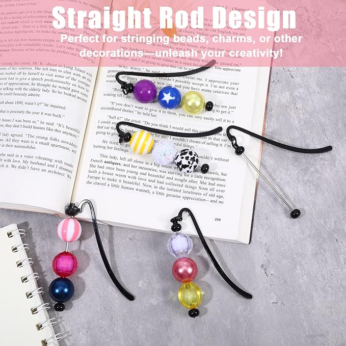 12Pcs Beadable Bookmarks, DIY Metal Bookmark Making Kit, Bar Blank Bookmarks to Decorate, Beadable Items, Modern Craft Jewelry Pendant Charm Gifts for Book Lovers Teacher Student Office Supplies