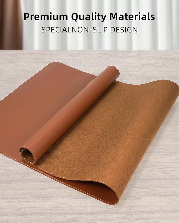 AFIING Large Desk Mat 55" x 24" - PU Leather Desk Pad Protector, Waterproof Non-Slip Extended Mouse Pad for Office Desk, Keyboard, Laptop and Home Workspace (Brown)