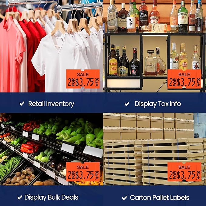 Perco 1 Line Fluorescent Red Sale Labels - 80 Rolls, 10 Sleeves, 80,000 Blank Price and Date Gun Labels for Perco Lite, X, Plus and Pro 1 Line Price and Date Guns - Made in USA