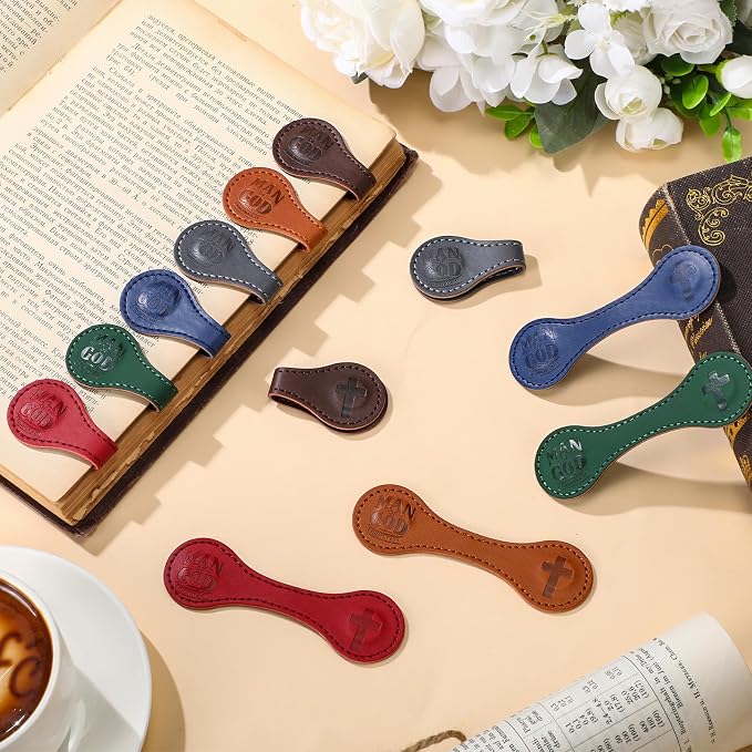 Skyygemm Christian Magnetic Bookmark for Men Bulk Man of God Leather Bookmark Religious Page Markers Scripture Book Markers for Priest Church Father's Day Gift(12 Pcs)