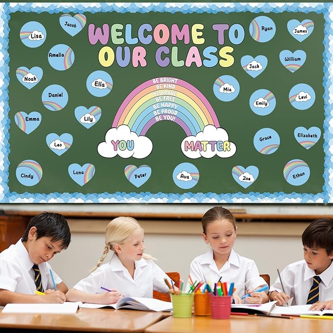 Summer Rainbow Bulletin Board Set Back to School Classroom Decoration Positive Affirmation Bulletin Board Inspirational Rainbow Cutouts for First Day of School Home Chalkboard Wall Door Decor