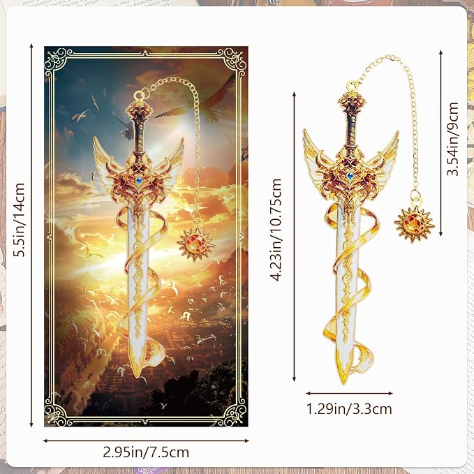 6Pcs Fantasy Sword Metal Bookmarks Set, Cool Wing Bookmark, Fantasy Bookmark Gifts for Book Lover, Reading Accessories for Books Journals Planners, 1.57 x 4.33in