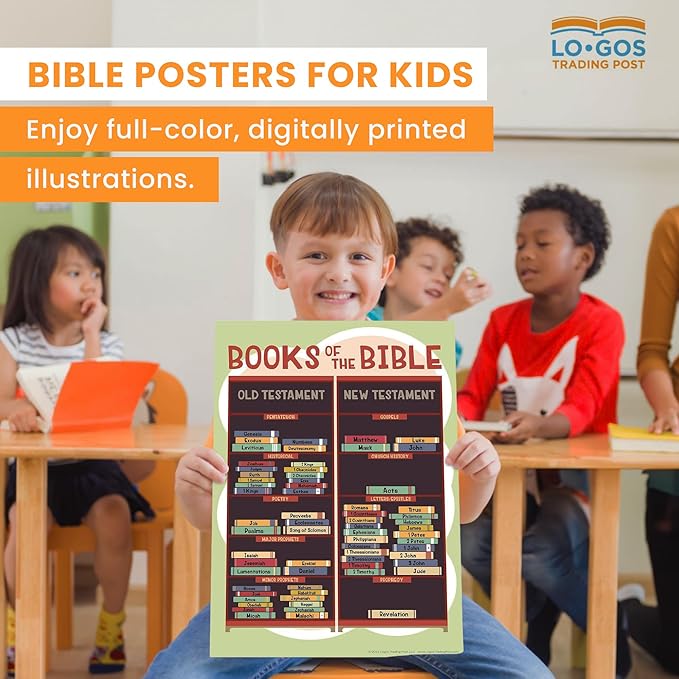 Bible Posters For Kids - 10 Pack, 11"x17" Assorted Laminated Sunday School Posters For Christian Classroom Decor, Sunday School Decorations For Classroom & Church Nursery Decor