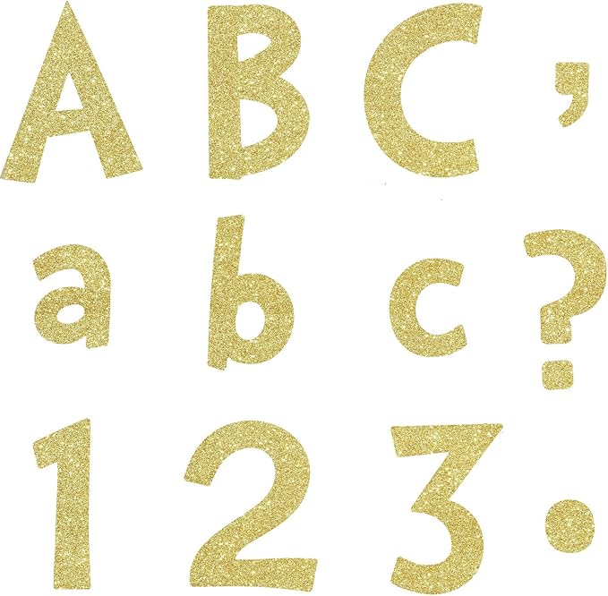 Tenare 268 Pcs Large Bulletin Board Letters 5 Inch Alphabet Combo Set, Chalkboard Poster Letters Cutouts for Board Display Craft Home Wall Decor(Gold)