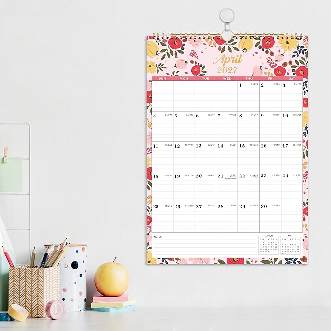 Calendar 2026-2027- Wall Calendar 2026-2027, 18 Monthly Calendar from Jul. 2026 - Dec. 2027, 12" x 17", Wall Calendar With Twin-Wire Binding - Green