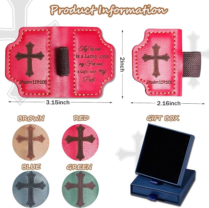 Bygone Mark Personalized Magnetic Leather Bookmark with Pen Holder,Inspirational Bible Verse Religious Bookmarks,Christian Book Lovers Reading Accessory for Men Women (RED, Psalm 119:105)