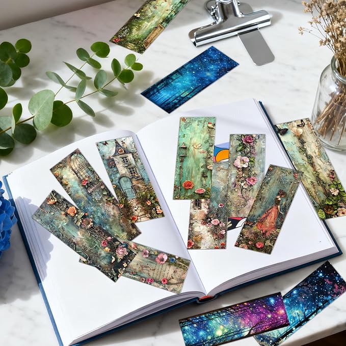 Vintage Flower Bookmarks Gifts - 60 Pcs Retro Floral Bookmark Paper Natural Wildflower Plant Book Mark Page Clips for Women Girls Book Lovers Students Teachers Bookish Reading Gifts