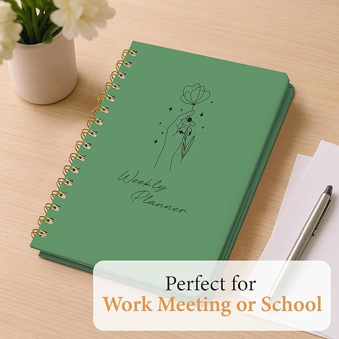 Undated Weekly Planner – Minimalist Weekly Planner Notebook for Work, Home & Daily Writing | Simple Matte Notes for Goals, Appointments & Productivity, Elegant Cardstock Pages, Green