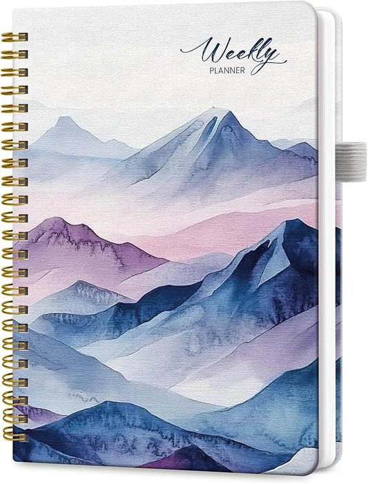Taja Undated Weekly Planner, Weekly To Do List Notebook with Goal & Habit Tracker Organizer, A5 Weekly Planner Notebook with Spiral Binding, 6.1" x 8.2" - Distant Peaks