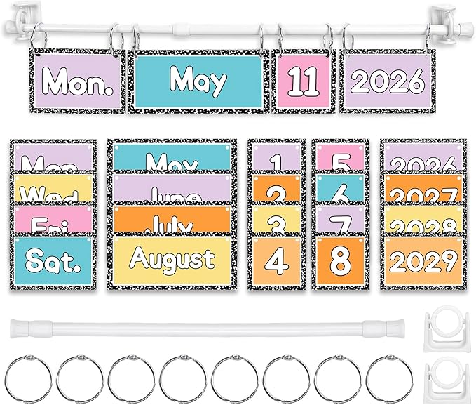 FYSUIMU Composition Notebook Calendar Bulletin Board Set Pastel Flip Calendar with 54 Cards & Adjustable Holder for School Classroom Home Office DIY Decoration Supplies
