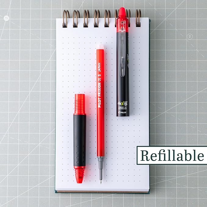 PILOT, FriXion Synergy Clicker Erasable, Refillable, Retractable Gel Ink Pens, Extra Fine Point 0.5 mm, Pack of 12, Red Ink