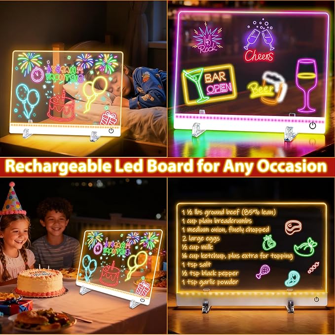 Rechargeable LED Drawing Board for Kids Dry Erase Board,16 inch Drawing Tablet, 7 Color Lights Up Acrylic DIY Custom Neon Sign for Mother's Day, Birthday Gift for Girls Teen 3-12 Year Old