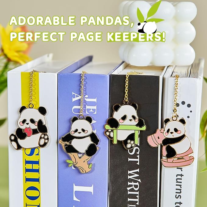 4 PCS Cute Panda Bookmarks, Metal Book Marks for Reading Women, Adults Teens Teacher, Book Lovers Gifts