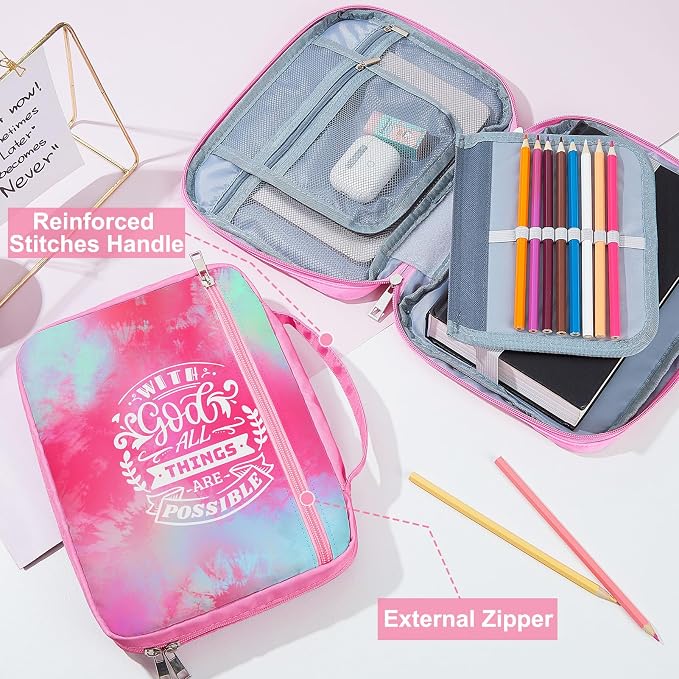ICOSY Bible Cover Case for Women Girls Kids Bible Bag Case with Handle Kids Girls Bible Study Accessories Supplies