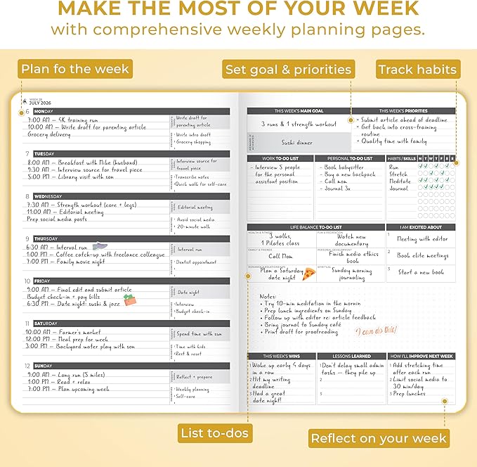 Clever Fox Planner PRO Dated (Jan 2026–Jan 2027) Weekly & Monthly Life Planner to Increase Productivity, Time Management and Hit Your Goals – Organizer, Gratitude Journal – A4 Size (Amber Yellow)