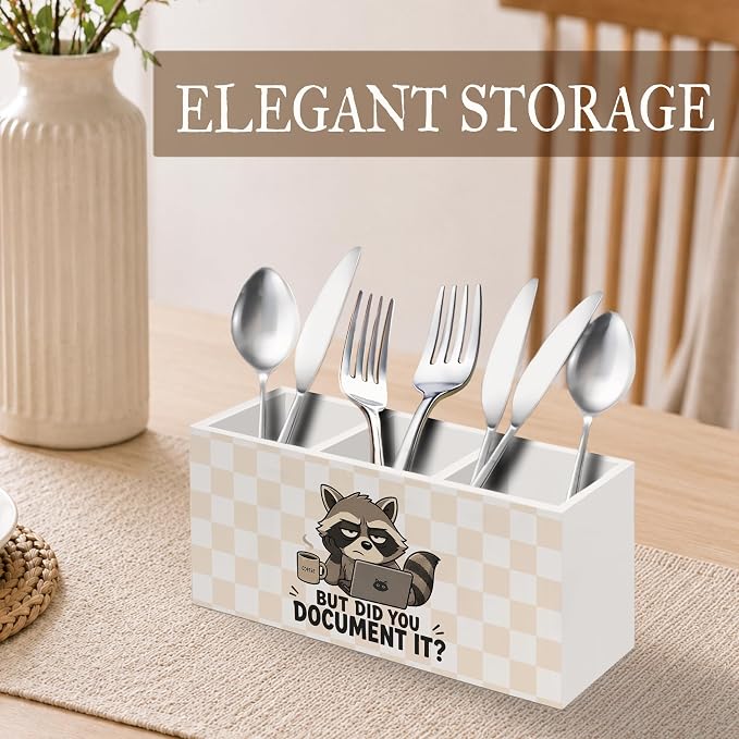 Funny Raccoon Pen Pencil Holder for Desk, Human Resource HR Gifts, Raccoon Gifts, But Did You Document It Checkered Wooden Pencil Holder Organizer Desk Accessories Decor for Home Office