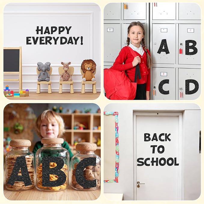 150 PCS Large 6" Bulletin Board Letters Set, Glitter Black Classroom Alphabet Cutout Letter for Bulletin Board Display Home School, A Great Helper to Inspire Students' Learning Interest