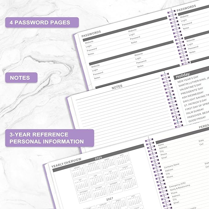 2026-2027 Monthly Planner - 2026-2027 Planner, 26-27 Monthly Calendar, JUL 2026 - DEC 2027, 18-Month with Tabs, Pocket, Label, 9" * 11", Purple Cover