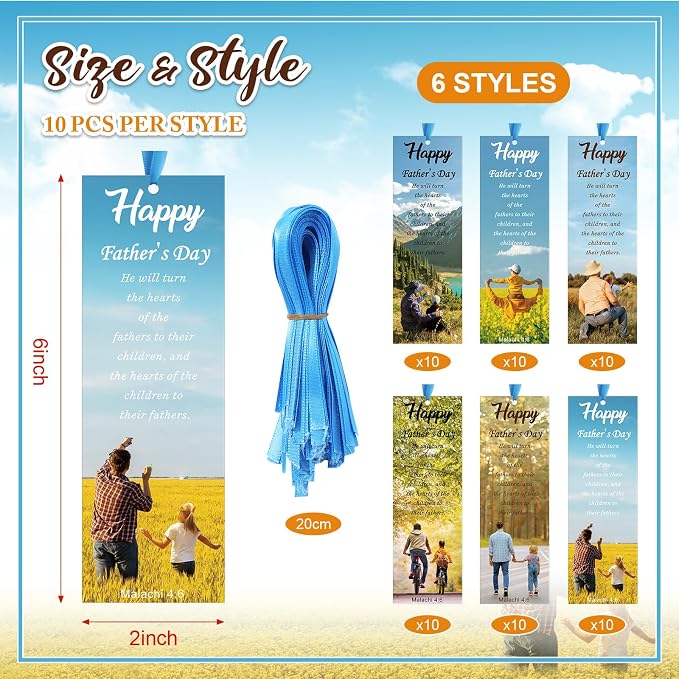 Dispowreath 60 Pcs Happy Father's Day Malachi 4: 6 Bookmarks Religious Christian Bookmarks Church Bookmark Gift for Teens Men Women Church Home Party Favors