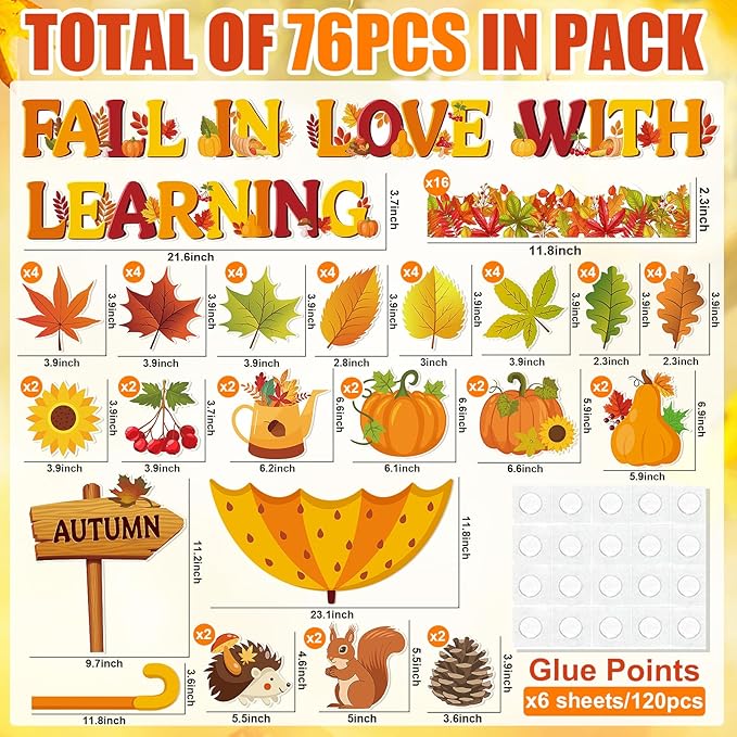 Fall Bulletin Board Decorations Fall in Love with Learning Classroom Bulletin Board Set Autumn Maple Leaves Umbrella Pumpkin Cutouts for School Office Home Wall Thanksgiving Decor