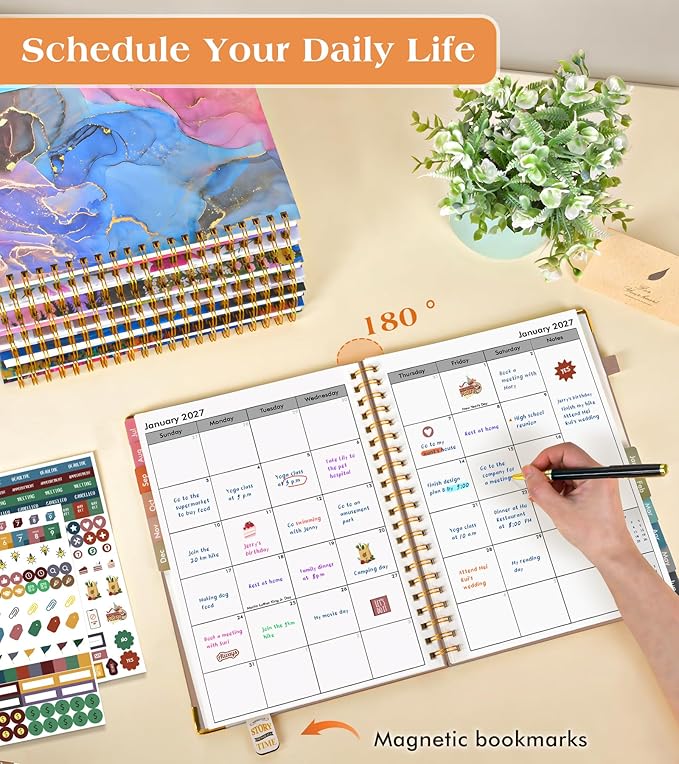 Academic Planner 2026-2027, Hardcover Weekly and Monthly Calendar Planner from July 2026 - June 2027, 6.1" x 8.2" A5 Daily Agenda with Tabs, College School Organizer for Student Teacher, Boho Sun & Moon