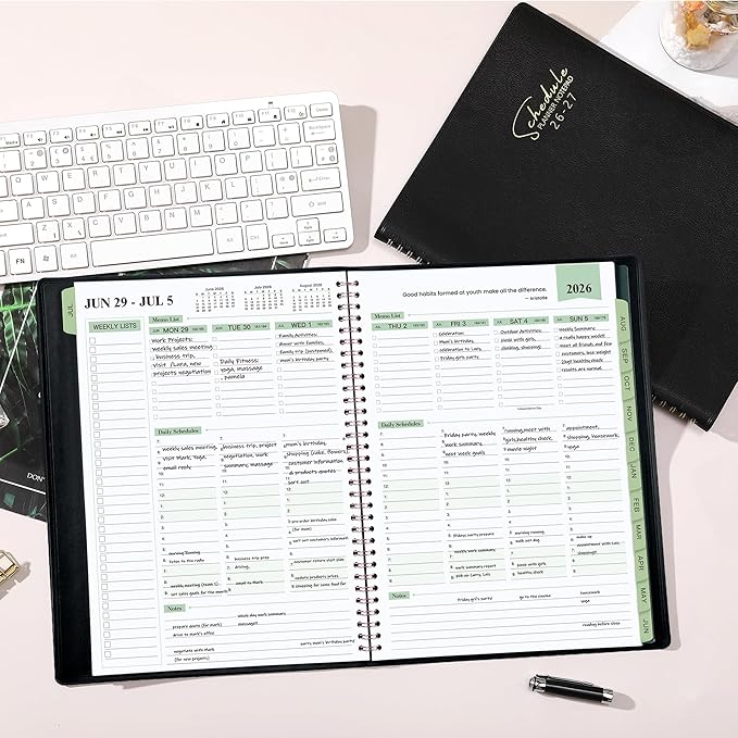 Planner 2026-2027 - Business Planner 2026-2027, 3-Tier Schedule Planning Notepad, JUL 2026 - JUN 2027, Appointment Book, 8.74" x 11.38", 60 Minutes Intervals + Leather Cover + Monthly Tabs + Pocket - Black