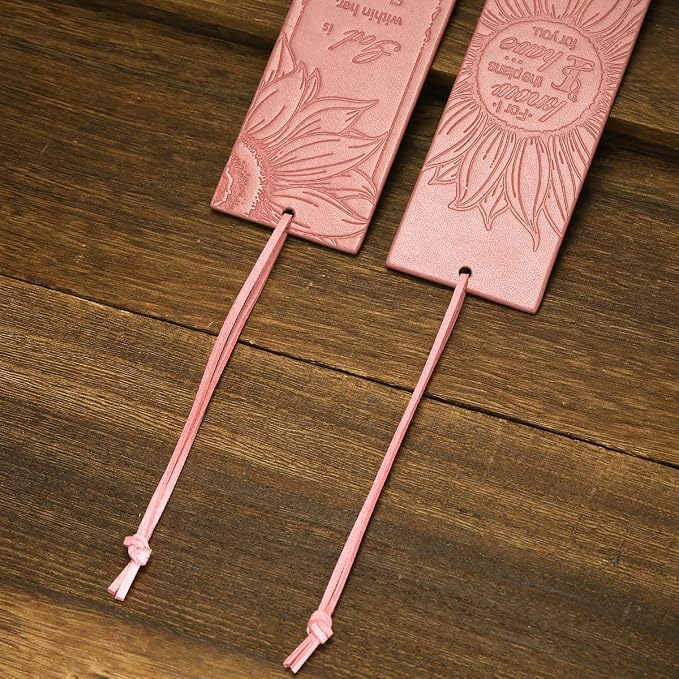 2 Pcs Sunflower Christian Leather Bookmarks for Women, Pink Christian Gifts for Women Book Marks for Reading Women (Pink)