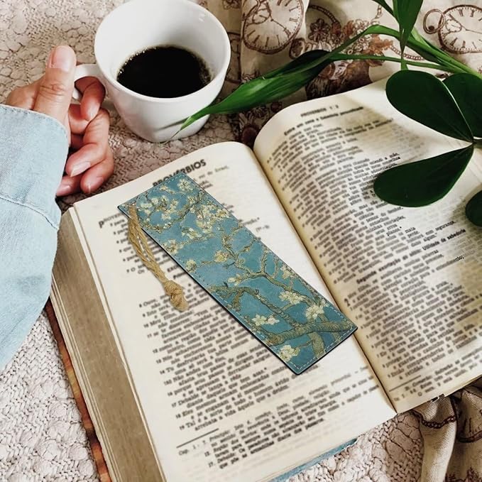 Bookmark 2 PCS Leather Bookmarks for Women, Men, Book Lovers, Page Markers for Students Teachers Reading Almond Blossom Personalized Bookmark