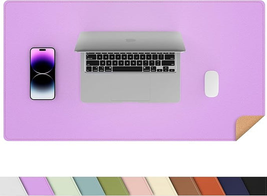 AFIING Cork Desk Mat 35.4" x 17", Dual-Sided Natural Cork & PU Leather Desk Pad, Non-Slip Waterproof Large Mouse Pad for Office, Home & Gaming (Purple)