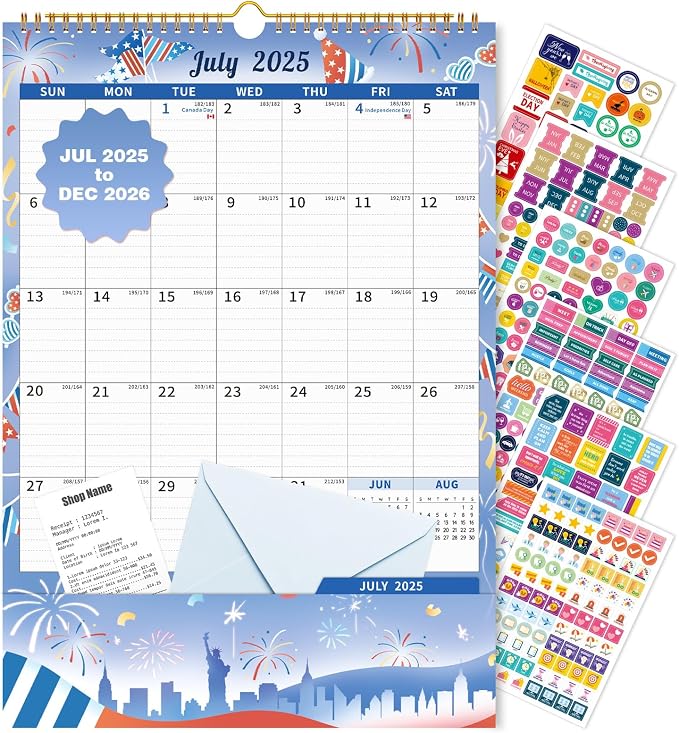 Ospelelf Calendar 2025-2026 Monthly Wall Large Planner Pad with Pockets Protective Cover Sticker for Family Fridge Office Teacher Student 17" X 12" Season