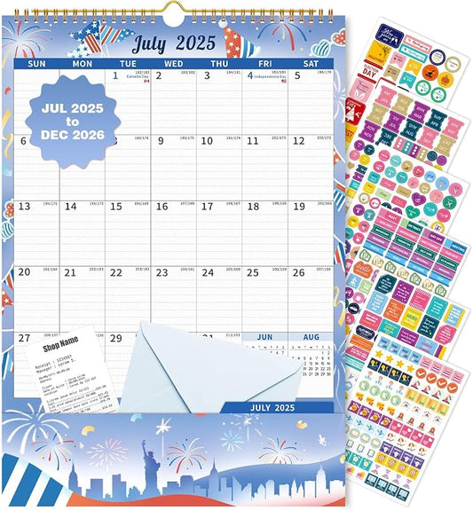 Ospelelf Calendar 2025-2026 Monthly Wall Large Planner Pad with Pockets Protective Cover Sticker for Family Fridge Office Teacher Student 17" X 12" Season