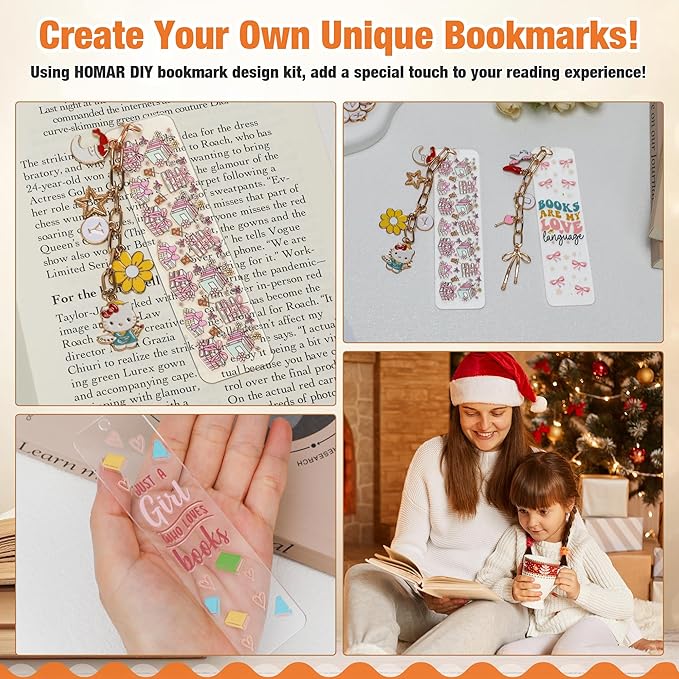 100 Pcs Book Acrylic Bookmark Blanks(2mm) Thicken 6 DIY Bookmark Making 8 Book UV DTF Sticker 20 Charms 6 Extender Chains and 60 Jump Ring Suitable for DIY Crafts Gifts